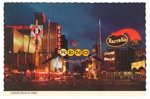 Vintage Reno Nevada Virginia Street Reno Arch Night Postcard - Picture 1 of 2
