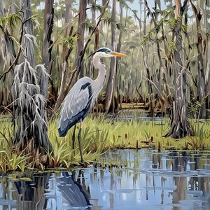aceo tarjeta de arte pantano con una hierba azul buscando una rana en el agua 2 - Imagen 1 de 1