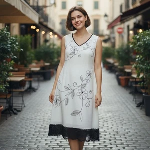 London Times Dress Womens 10 Ivory Black Lace Floral Embroidered Sheath Cocktail - Picture 1 of 10