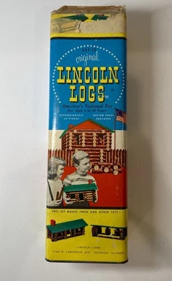 Vintage Lincoln Logs Set 1C - 51 Pieces - 1950s Original BOX (no Lid) - Image 1 of 3