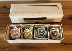 Vintage Enesco Rose Tischkartenhalter Porzellan 4er Set Japan - Bild 1 von 8