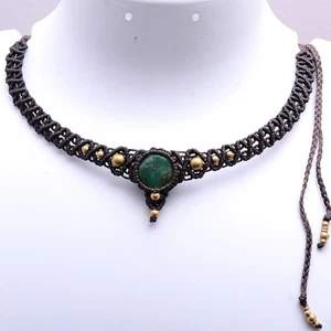Natural Chrysoprase Beautiful Hand Made Micro Macrame Choker Crystal Necklace - Picture 1 of 10