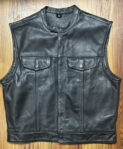 Xelement Men's Black Leather Motorcycle Biker Vest XL - Picture 1 of 10