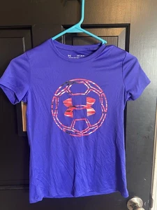 Under Armour Heatgear Loose T-Shirt Blue Soccer Girls Size Youth Medium - Picture 1 of 3