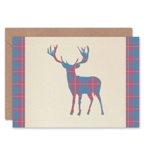 Scottish Highland Stag Tartan Blank Greeting Card With Envelope - Picture 1 of 4