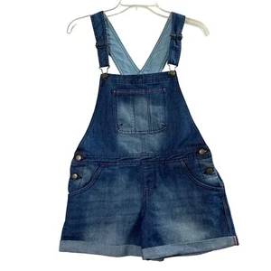 Dari Jean Shortalls Overall Shorts Girls Large 12 14 Blue Denim Cuffed - Picture 1 of 8