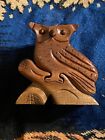 Owl Handcrafted Carved Wood Puzzle Jewelry Trinket Box Secret Hiding Spot