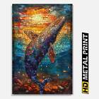 Stained Glass Whale Metal Poster, Nautical Ocean Art, Marine Life Decor