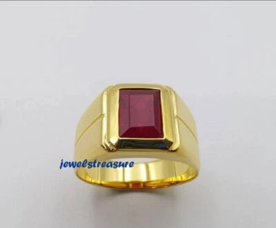 Natural Ruby Gemstone with 925 Sterling Silver Gold Plated Ring for Men's #J419 - Image 1 of 4