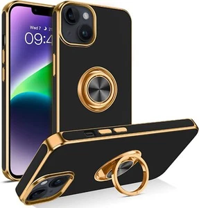 For iPhone 14 6.1" Shockproof Hybrid Rugged Case Cover+Golden Ring Stand Holder - Picture 1 of 10