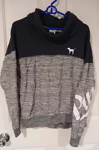 PINK Victoria’s Secret Sweatshirt-Womens L/G-Cowl Neck-Big Dog Logo-Grey 2 Tone - Picture 1 of 6
