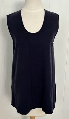 THE ROW Sleeveless Soft Stretch Knit Tunic Top Side Slits Navy Blue Medium FLAW - Image 1 of 4