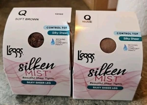 2 Leggs L'eggs Silken Mist Ultra Sheer Control Top NUDE Soft Brown Gr. Q  - Bild 1 von 6