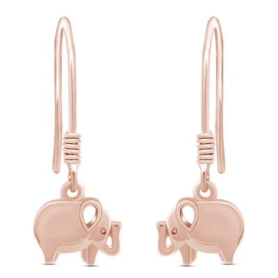 Encantadores pendientes colgantes de elefante de la suerte enchapados en oro rosa de 14 quilates de plata de ley 925 Foto 1 de 4