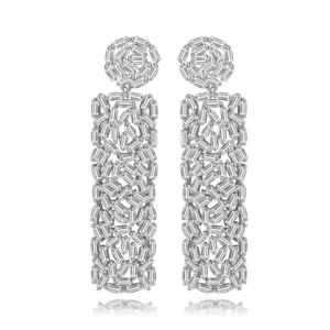 All AAA Cubic Zirconia CZ Pierced Earrings Wedding Party Prom Pageant 5.3cm Long - Picture 1 of 6