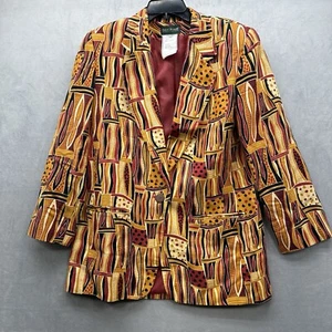 VINTAGE Harve Benard Jacket Womens 12 Colorful Unique Tribal Linen Button Lined - Picture 1 of 8