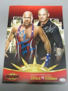 Kurt Angle vs Baron Corbin WWE Wrestlemania doppia firma autografata con certificato di autenticità - Foto 1 di 1