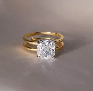 Double Band Cushion Cut Moissanite Engagement Ring Solitaire Wedding Gift D/VVS1 - Picture 1 of 5