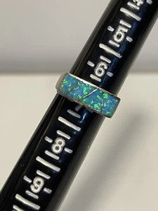 Stunning Rectangle Shaped Opal & Sterling Silver Ring Size 7 Blue Green - Picture 1 of 4