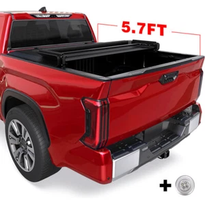 5.7FT 68" Tri-fold Tonneau Cover For 2009-2024 Dodge Ram 1500 Truck Bed w/ Lamp - Picture 1 of 8