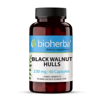 BIOHERBA R LTD Cascos de nogal negro, cuerpo de desintoxicación, colon, antiparasitario, 60 cápsulas