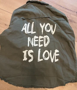 NWT - Ladies ELAN Olive Green Cotton ALL YOU NEED IS LOVE Jacket (MED) - Picture 1 of 4
