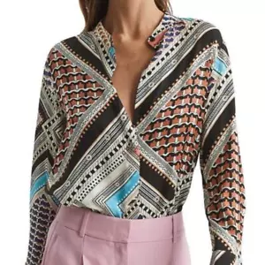 Reiss Everly Scarf Print Shirt Women's Size 2 in New With Tags Condition - Picture 1 of 10