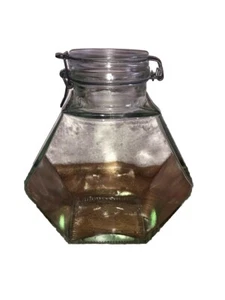 Vintage Hermetic Large Aqua Green Hexagonal Glass Jar Made In Italy - Picture 1 of 6