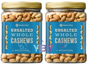 2 Packs Member's Mark Unsalted Whole Cashews 33 oz Each Pack - Picture 1 of 3