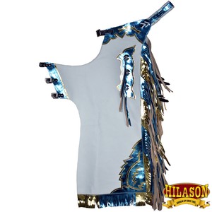 Hilason Bull Riding Pro Rodeo Chaps White Smooth Leather Bronc Show Adult