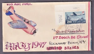 SWITZERLAND #C42 VALID ONLY ON GENEVA-NEW YORK FLIGHT COVER - HANDDRAWN CACHET - Picture 1 of 2