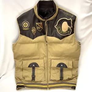 COOGI 69 Puffer Down Knit Vest Brown Tan Leather Patches 4XL - Picture 1 of 12