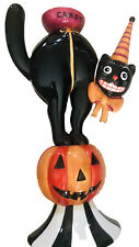 Vtg Dept 56 Glitterville Halloween Black Cat Pumpkin Ceramic Candlestick Holder