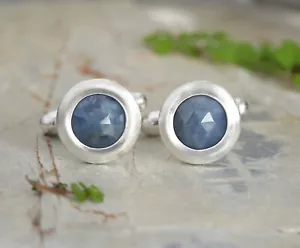Classic Sapphire Cufflinks in Sterling Silver, Brand New - Picture 1 of 2