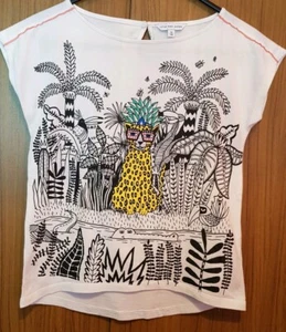 LITTLE MARC JACOBS Girl Cotton White Tshirt, Leopard Jungle Scene,Size 10 Yrs - Picture 1 of 12