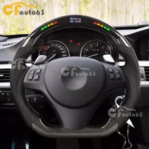 Volante LED de fibra de carbono para BMW E90 E92 E93 328i 335i con corte de paleta - Imagen 1 de 9
