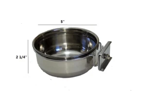 Bird Parakeet Cockatiel Seed Water Stainless Steel Metal Cup Feeder, 5" Diameter - Picture 1 of 2