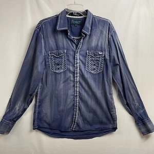 Roar Signature Shirt Mens L Button Up Long Sleeve Blue Embroidery Casual Western - Picture 1 of 14