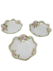 Lot Of 3 Nippon Hand Painted Floral Pink Flower Trinket Jewelry Dish Plate 5" - Picture 1 of 9