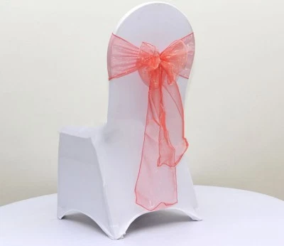 Coral Organza Silla Fajas Silla Corbata Lazos Cinta Boda Aniversario Decoración Foto 1 de 3
