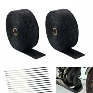 2 Roll x 2" 50FT Black Exhaust Wrap Manifold Header Fiberglass Heat Wrap Tape - Bild 1 von 9