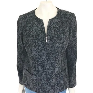 JM COLLECTION Reptile Print Zip Front Faux Leather Trim Suit Jacket WOMEN'S 10 - Picture 1 of 11