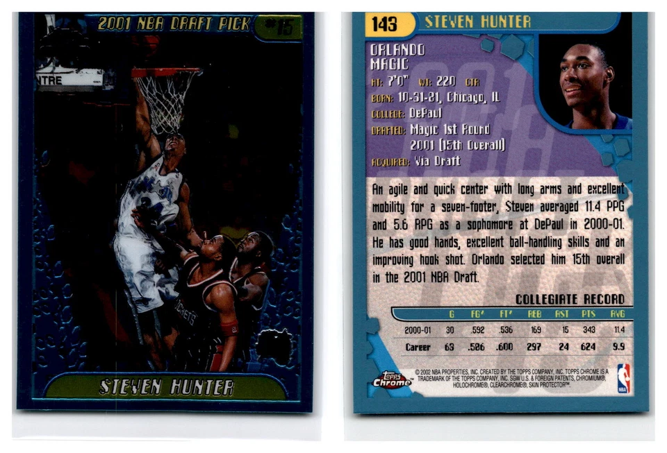 2001-02 Topps Chrome Basketball #143 Steven Hunter RC - Orlando Magic - Image 1 of 1