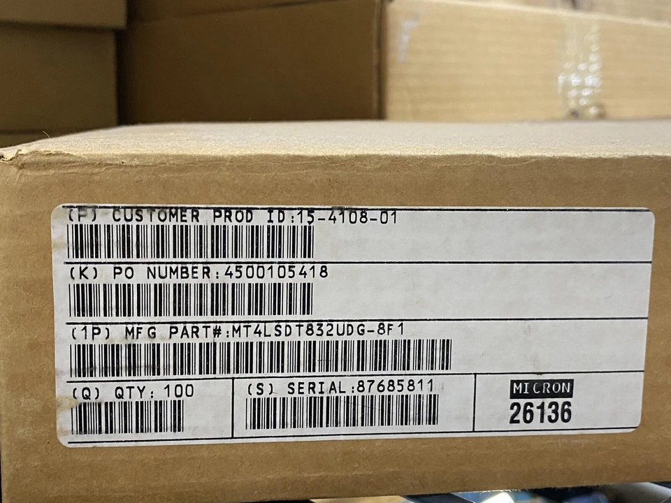 Box of 100 Micron MT4LSDT832UDG-8F1 32MB Original -Contact us for quantity - Image 1 of 2