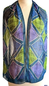 Jones New York Women's Scarf Silk Batik Print Blue Purple & Green Long 58” - Picture 1 of 4