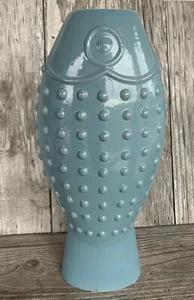 Blue/Green Fish Ceramic 15” Vase Tall Raised Spots - Picture 1 of 5