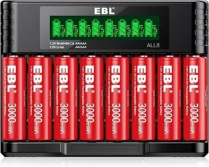 EBL 8 Pack Rechargeable 1.5V AA Li-ion Batteries with 8 Slots LED Smart Lithium - Picture 1 of 9