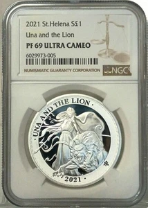 2021 St. Helena 1 pound silver coin Una and Lion NGC PF69UC - Picture 1 of 24