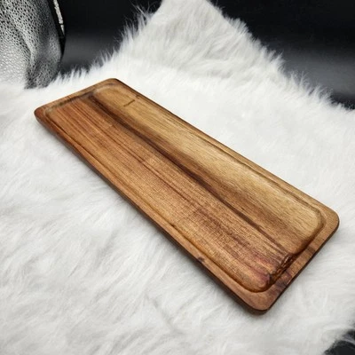 Bandeja rectangular de madera de acacia acabado natural bandeja de baratija decoración duradera 11”x4” Foto 1 de 4