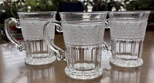 Vintage Athens Glass Crystal Mug-Cup Frosted Band Acanthus Leaf Patterns Set 3 - Picture 1 of 3